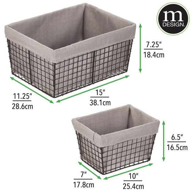 Mdesign Metal Household Storage Basket With Fabric Liner Set Of 3