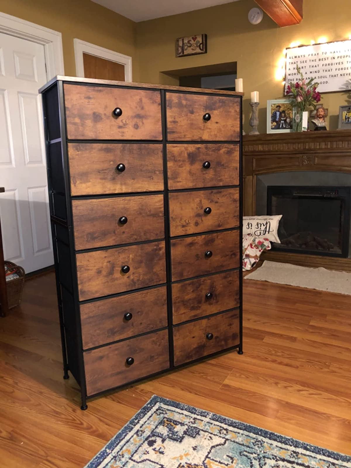 EnHomee Tall Dresser for Bedroom Dresser Fabric Chest of Drawers with 12 Drawer Dresser Rustic Slim Dresser Storage Tower for Closet, Playroom, Bedroom, Nursery, Living Room, Rustic Brown