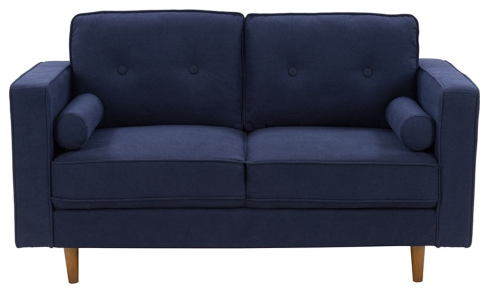 Atlin Designs Fabric Upholstered Modern Loveseat in Navy Blue   Midcentury   Loveseats   by Homesquare  Houzz