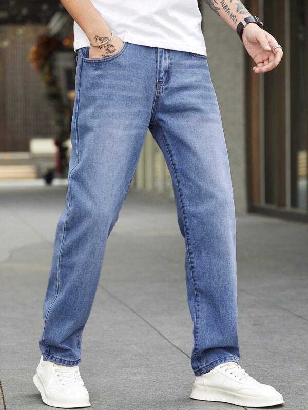 Homme Men Slant Pocket Straight Leg Jeans