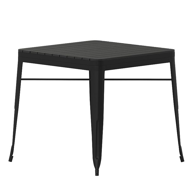 Merrick Lane Hara 31.5 Square Indoor/Outdoor Black Steel Patio Dining Table for 4 with Black Poly Resin Slatted Top