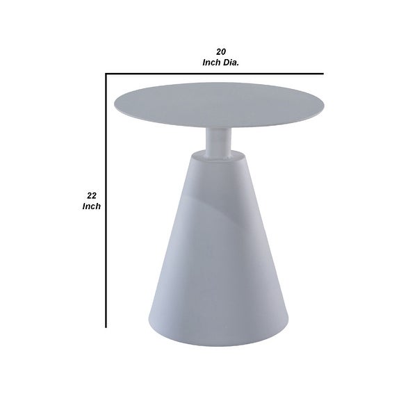 22 Inch Outdoor， Aluminum Side Table with Cone Shaped Base， White