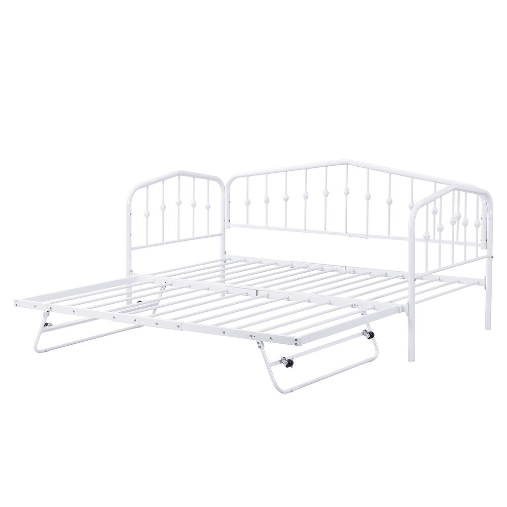 White Twin Size Stylish Metal Daybed with Twin Size Adjustable Trundle