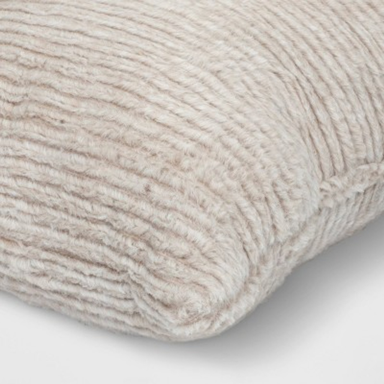 Striped Faux Fur Lumbar Throw Pillow Beige - Threshold™