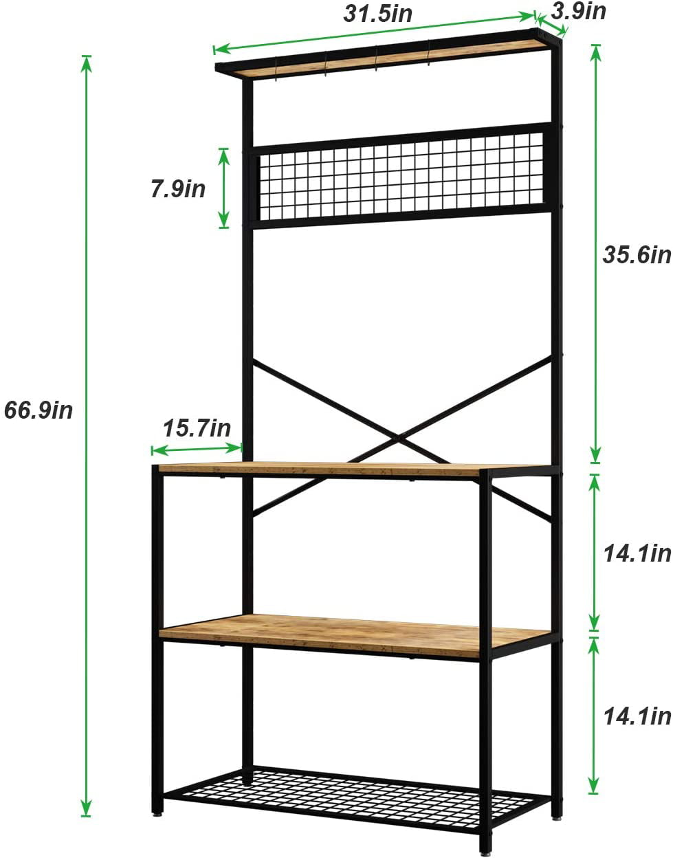 SogesPower Standing Kitchen Island with Storage Shelf， Kitchen Organization and Storage， Multi-Storage Racks and Hooks Saving Space Rustic Brown