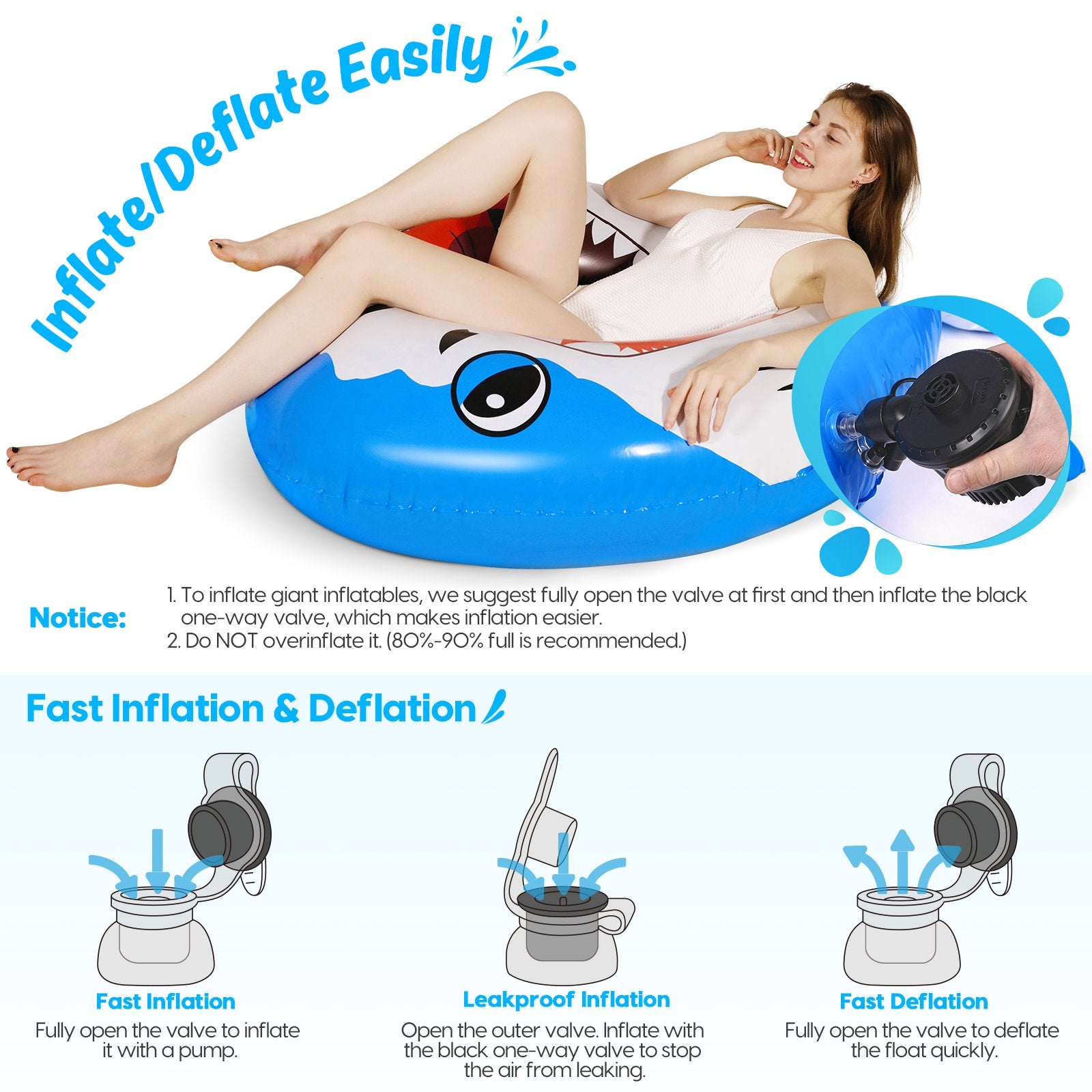 Inflatable Shark Pool Floats, AirExpect 72.3"x52.4" Huge Summer Ring Pool Float for Kids Adults, Inflatable Water Fun Toys for Parties in Pool & Beach