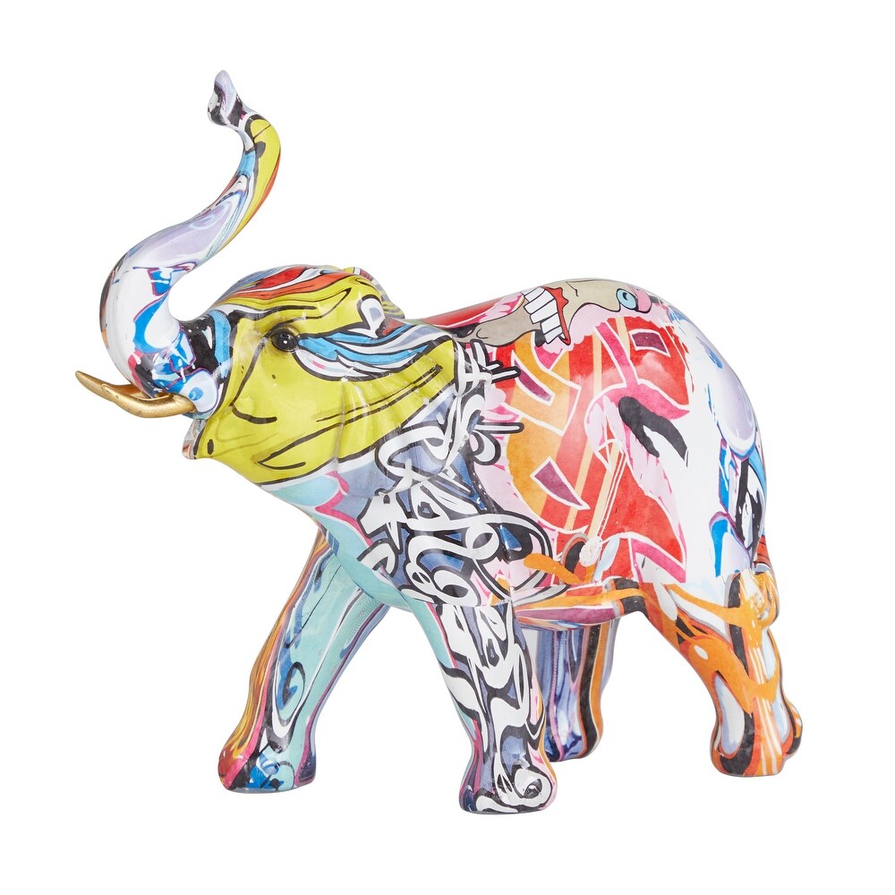 The Novogratz Multi Colored Polystone Graffiti Elephant Sculpture