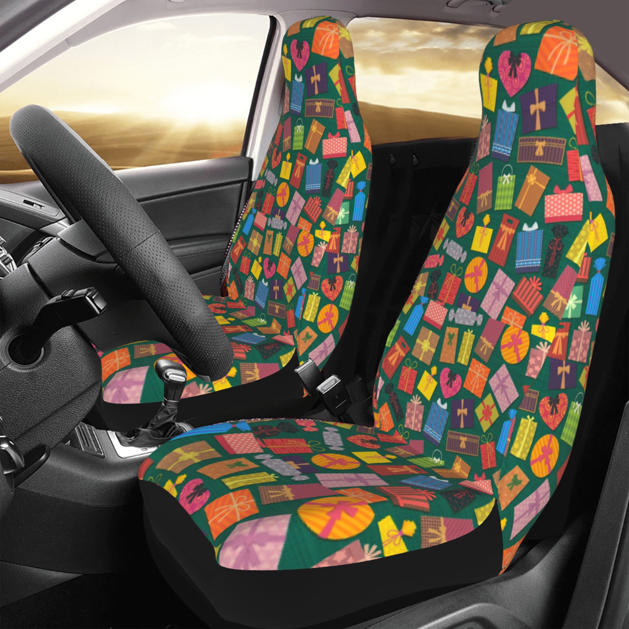 ZICANCN Car Seat Covers Front Seats Only，Colorful Gift Box Pattern Automotive Seat Covers Protectors for Cars Trucks Suv 2 Pack