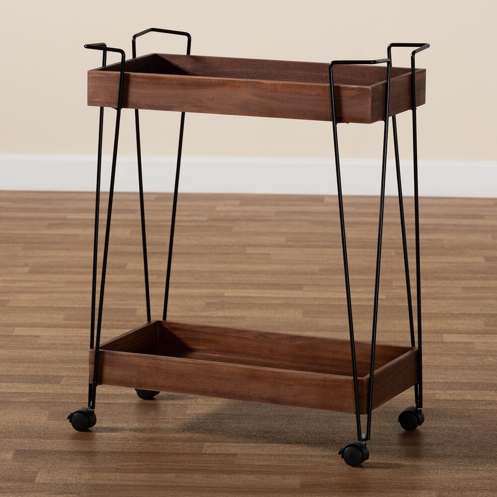 Reynard Modern   Industrial 2 Tier Wine Cart Walnut Brown