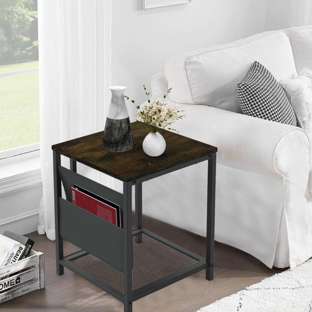 Square Side Table with Storage Bag with Grid storage rack