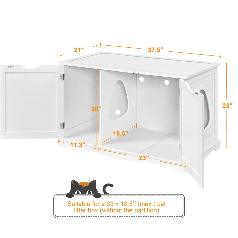 Topeakmart Wooden Hidden Cat Litter Box Side Table Washroom Storage Bench with Divider， White