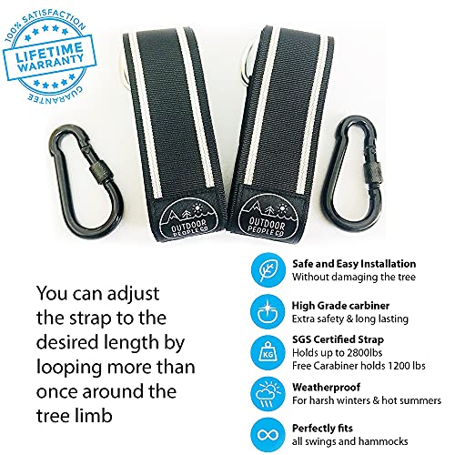 Outdoor People Co Set of 2 Tree Swing 10ft Strap Hanging kit with Travel Carry Handy Bag with Safe Lock Carabiners and Hooks，2500lbs Breaking Strength for Securing Hammocks-Tree Swings and Tires