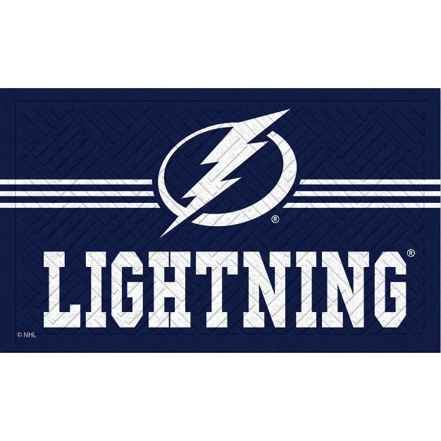 Evergreen Nhl Tampa Bay Lightning Embossed Mat Cross Hatch Indoor And Outdoor Doormat