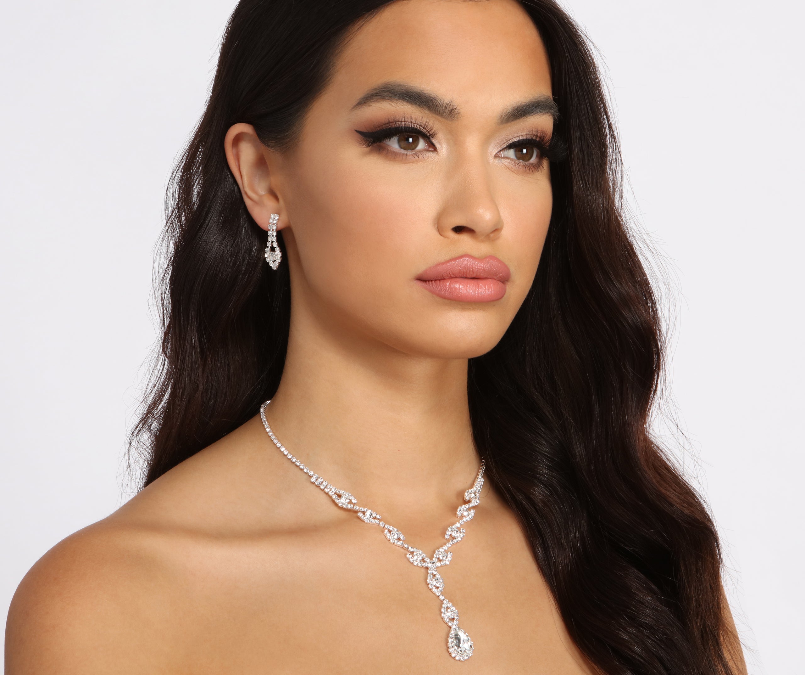 Endless Elegance Rhinestone Necklace + Earring Set