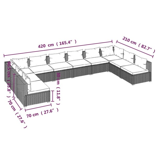 vidaXL Patio Lounge Set Outdoor Sectional Sofa Set Table Garden Poly Rattan