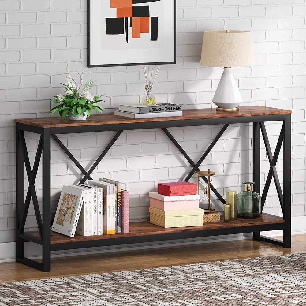 70.9 Inch Console Table Sofa Table Narrow Long with Open Shelf