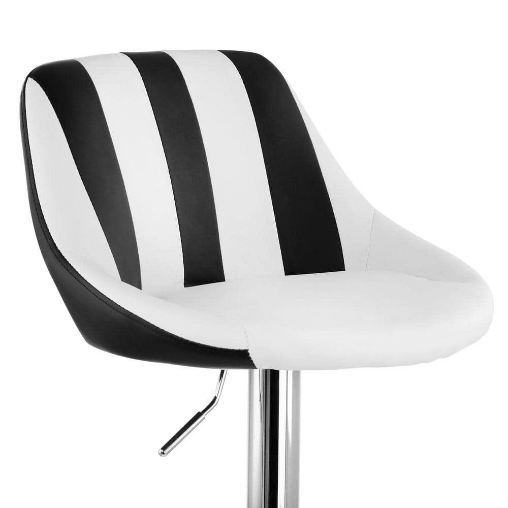 Elama 2-Piece Adjustable 40.5 in. ch Faux Leather Bar Stool in Striped Black and White with Chrome Base 985116708M