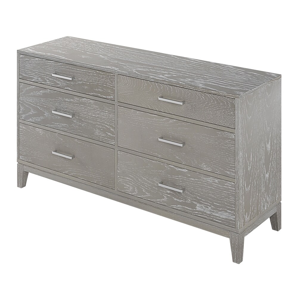 Gray Modern Gray Grain 6 Drawer Dresser with Tapered Legs and Smooth Gliding Drawers