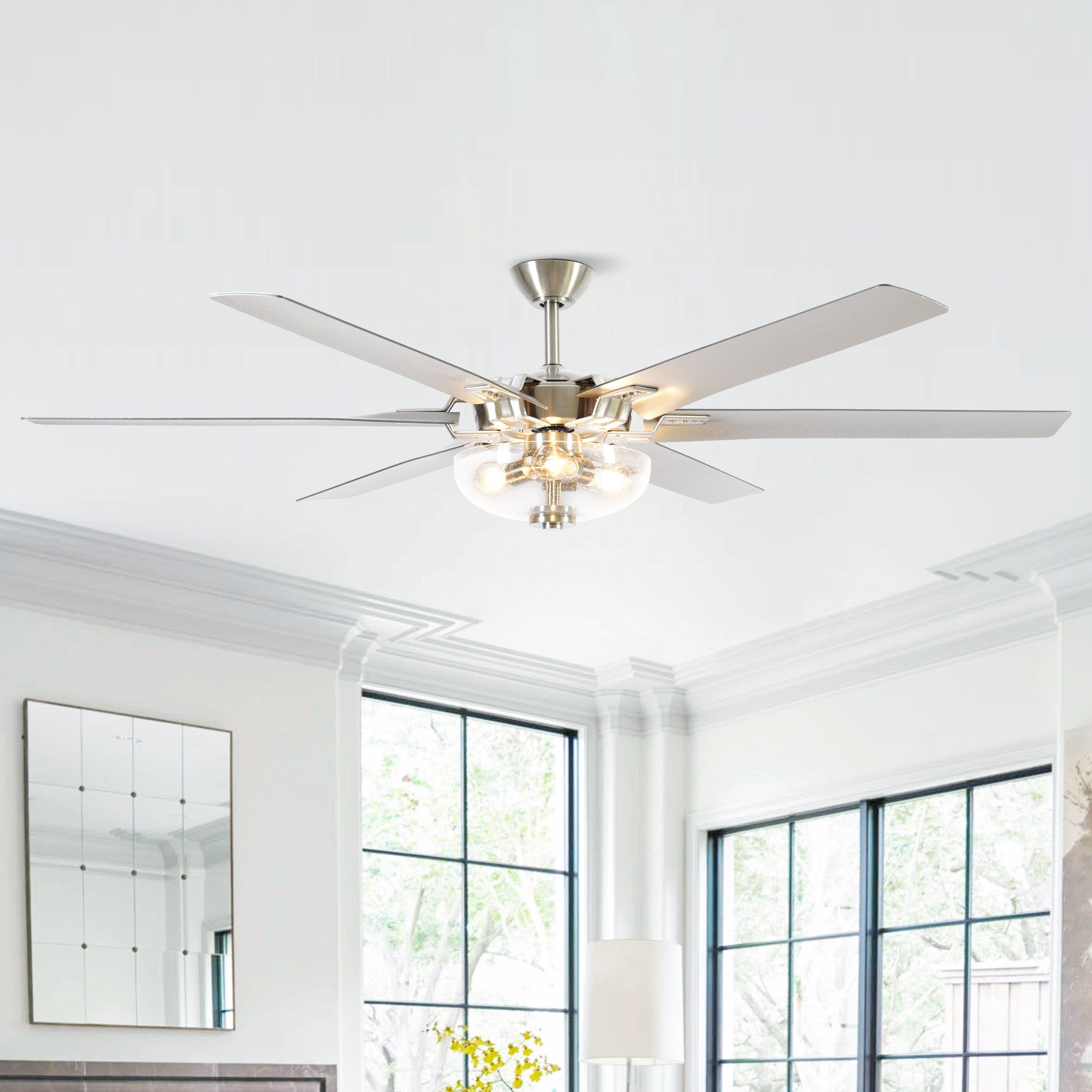 Ceiling Fan with Lights and Remote Control Modern Ceiling Fan with Light 70 Inch Ceiling Fan， Brushed Nickel