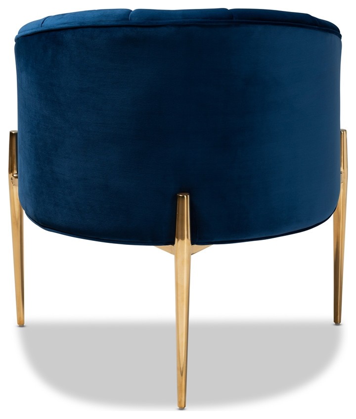 Glam  ampLuxe Navy Blue Velvet Fabric Upholstered Gold Finished Accent Chair   Midcentury   Armchairs And Accent Chairs   by Imtinanz  LLC  Houzz