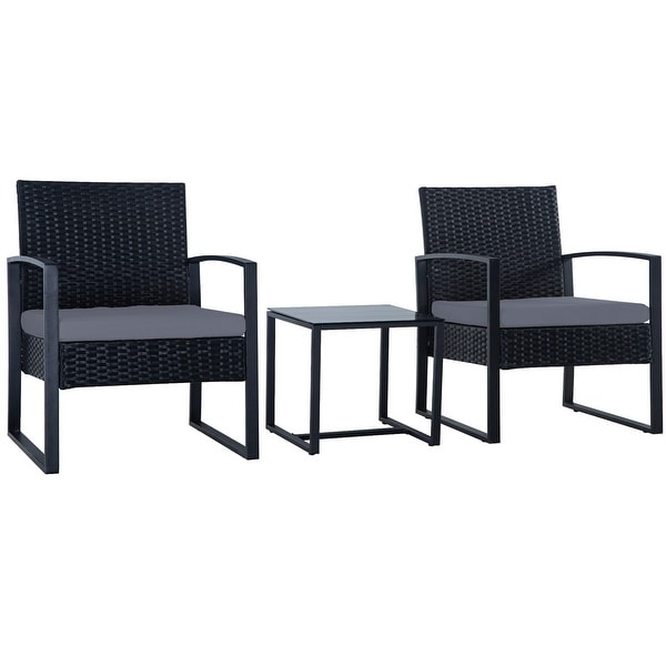 3Pieces Wicker Patio Conversation Set Outdoor Chairs with Cushions