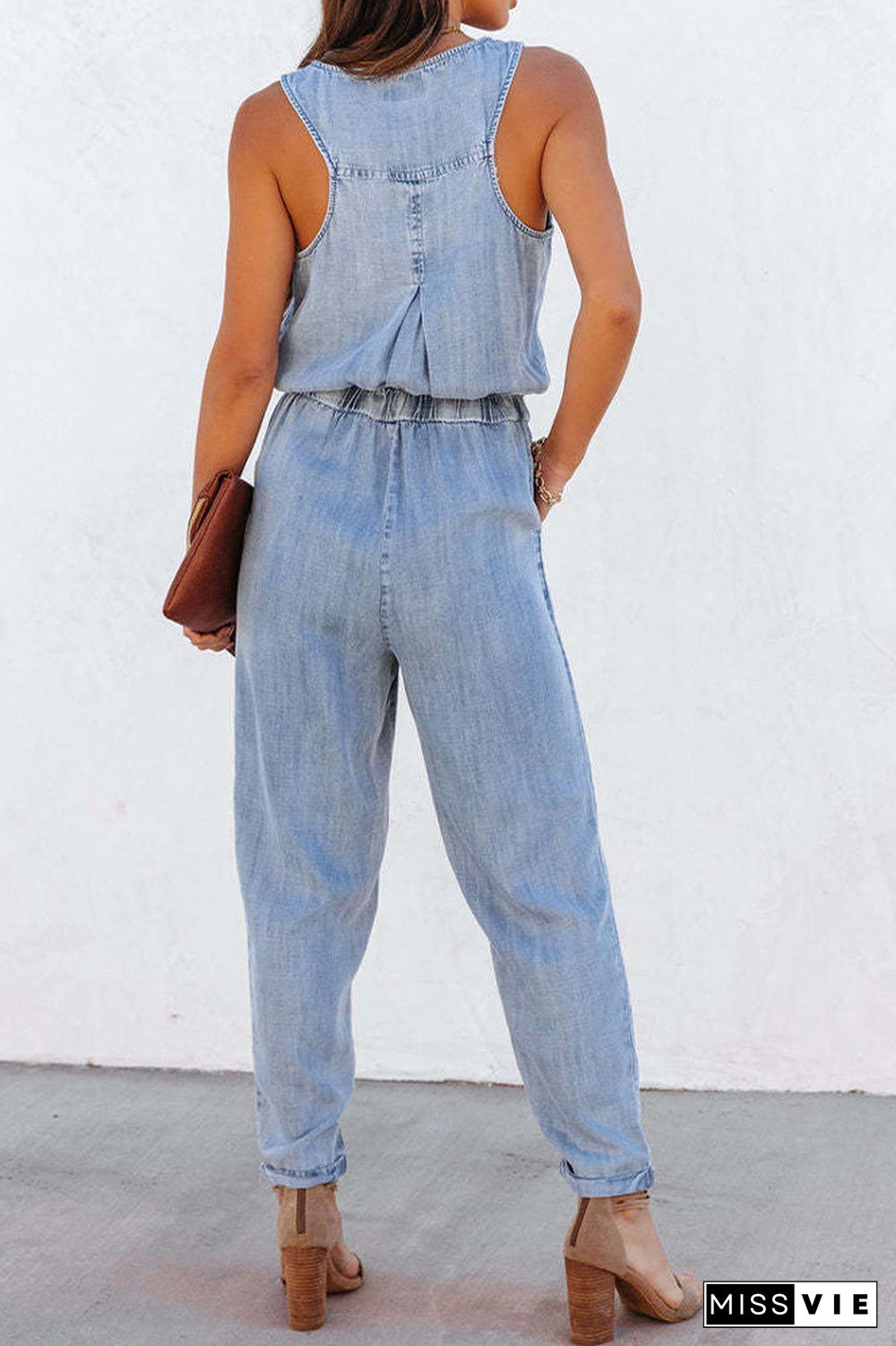 Sleeveless Denim One Piece Jumpsuit