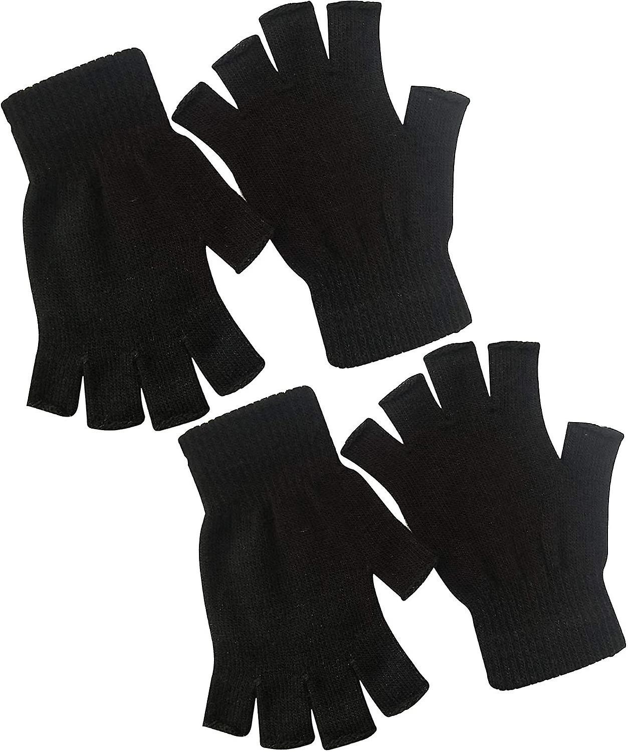 2 Pair Half Finger Gloves Winter Knit Touchscreen Warm Stretchy Mittens