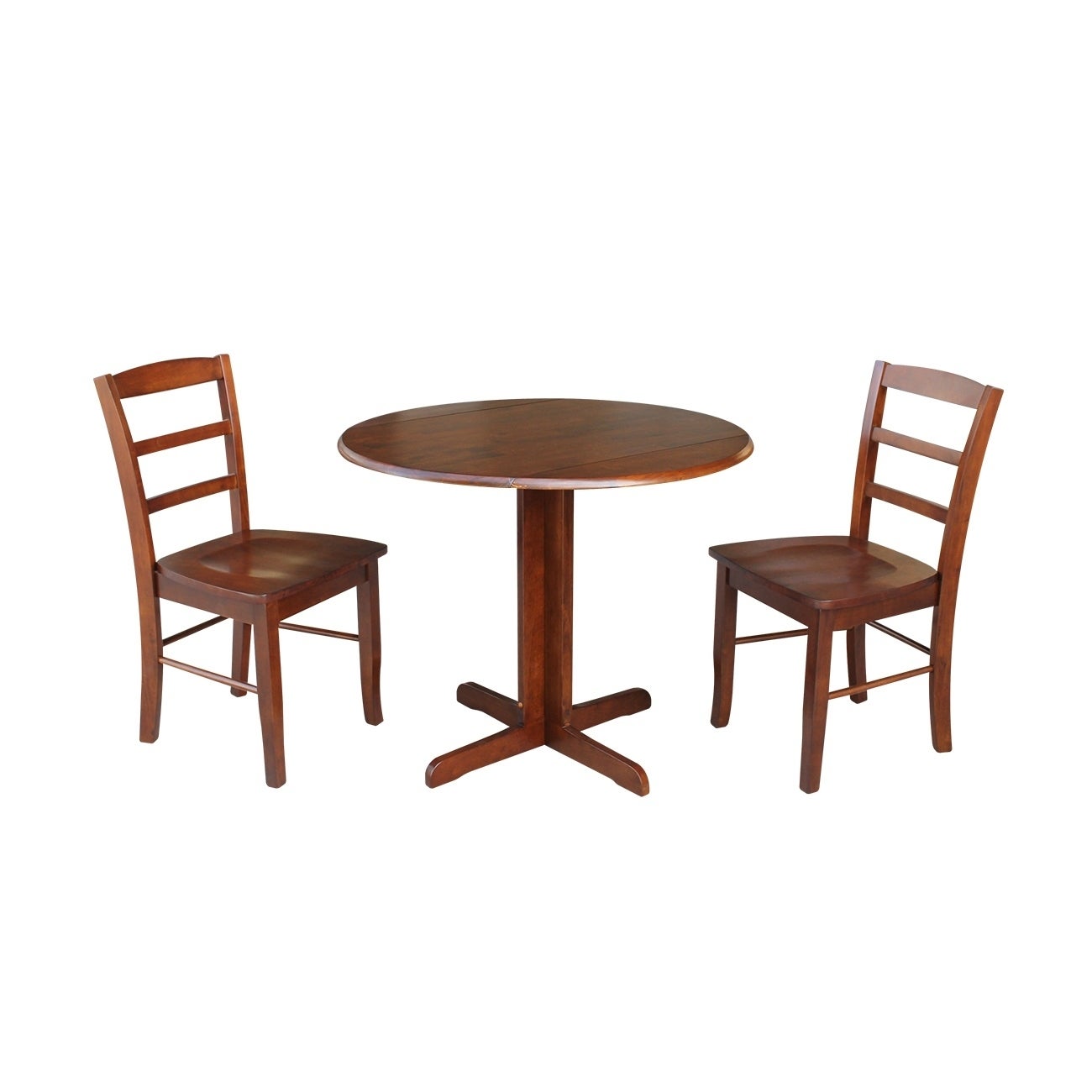 36 inch Dual Drop Leaf Dining Table with Two X-back Chairs in Espresso - (Set of 3)