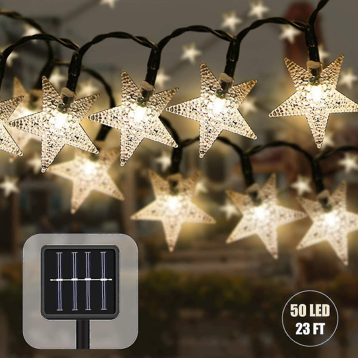 Outdoor Solar String Lights 7.5m Waterproof Star Decorative Christmas Solar Lamp(yellow)