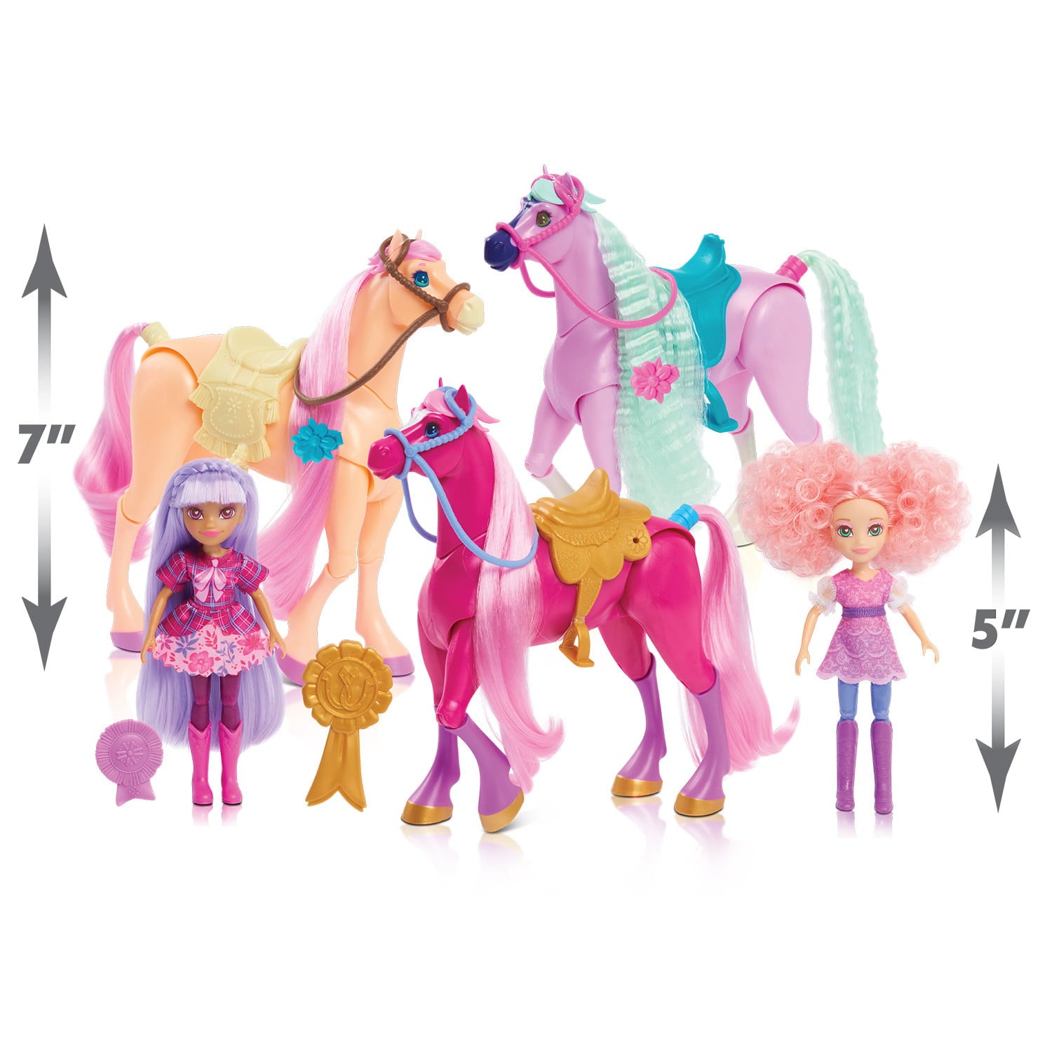 Hairmazing Doll and Horse Set, 9-Pieces Includes Articulated Dolls and Horses with Accessories,  Kids Toys for Ages 3 Up, Gifts and Presents