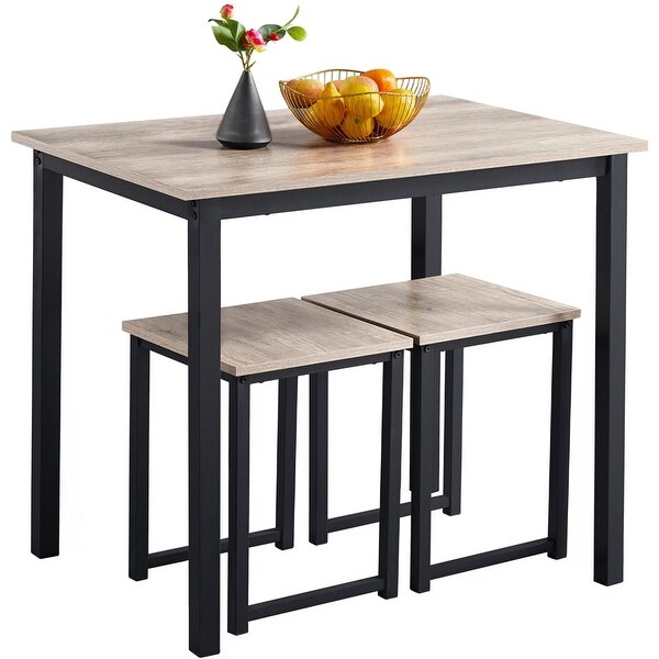 3pcs Industrial Dining Set， Rustic Gray