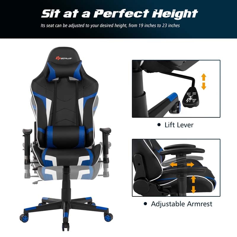 Ergonomic Swivel Massage Gaming Chair Recliner, E-Sport Gamer Racing Chair, Computer Office Chair with Headrest & Lumbar Support