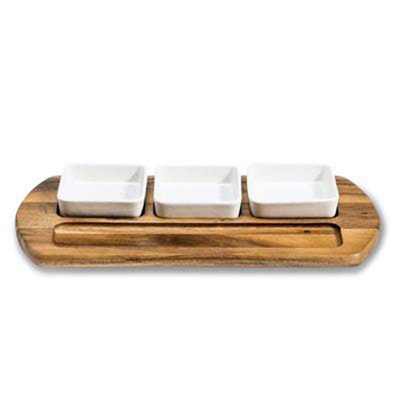 Charcuterie/ Serving Tray w/ 3 square ceramic bowls