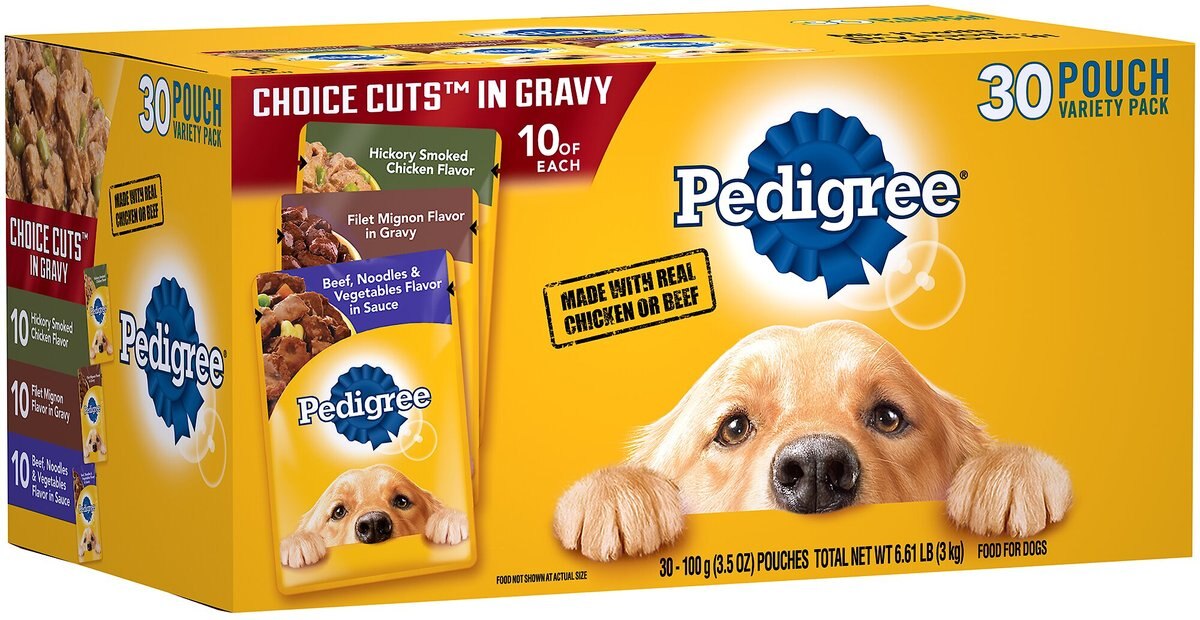 Pedigree Choice Cuts in Gravy Variety Pack Adult Wet Dog Food， 3.5-oz pouch， case of 30