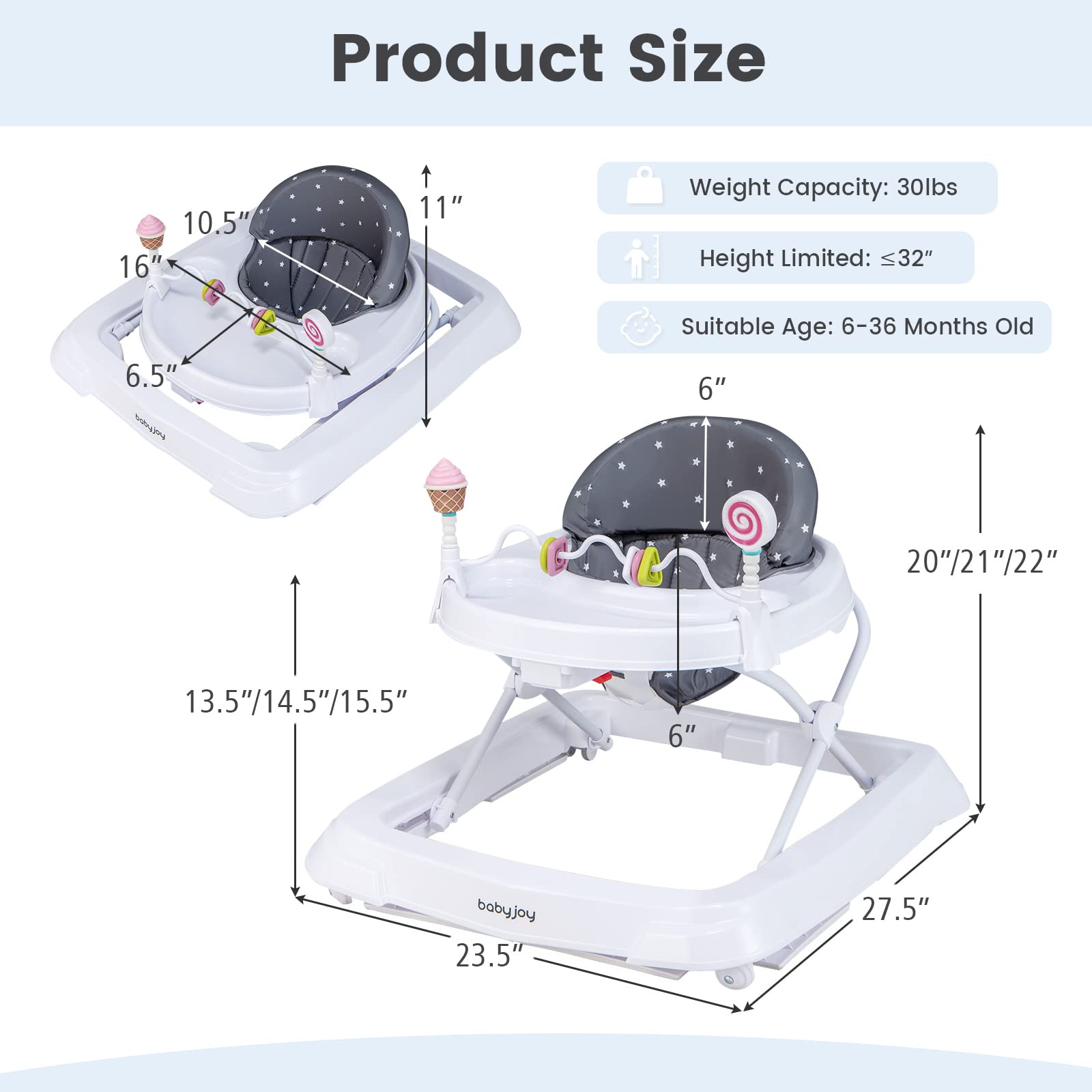 BABY JOY Baby Walker, Foldable Activity Walker Helper with Adjustable Height