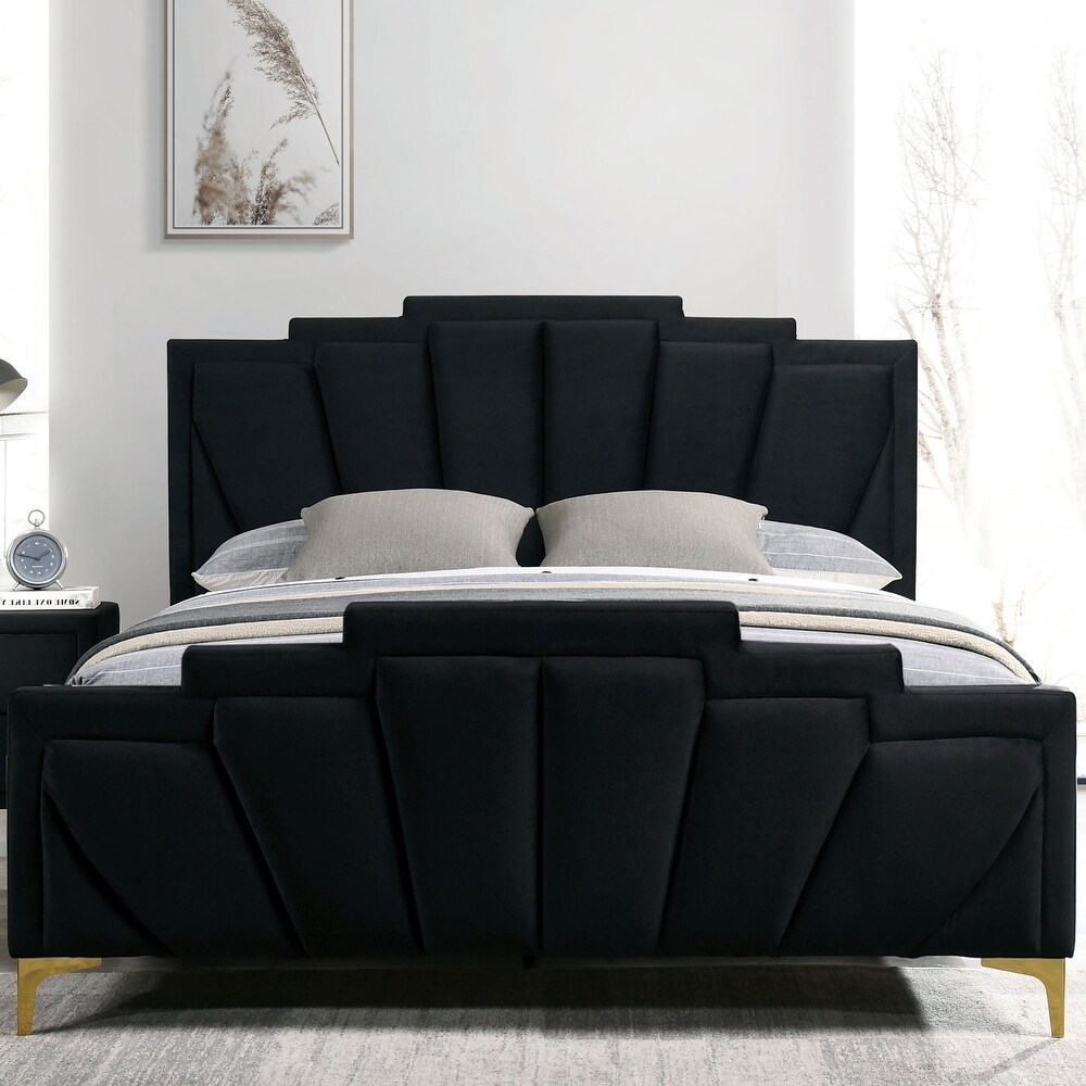 Glim Art Deco Velvet Upholstered Tufted Platform Bed by Furniture of America