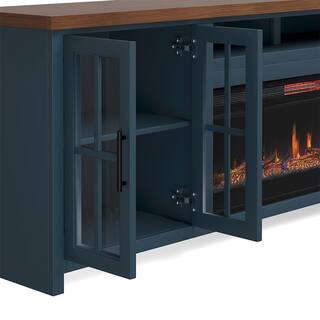 Bridgevine Home 97 in. Fully Assembled Blue and Brown TV stand with Electric Fireplace Fits TVs up to 85 in. NT5410.BWK