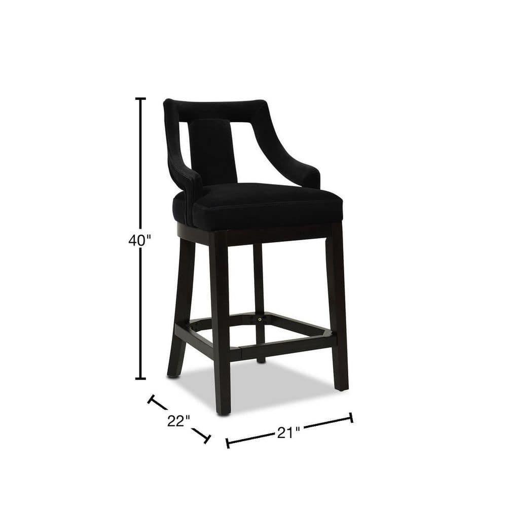 Jennifer Taylor Hollywood Upholstered High Back Bar Stool, Onyx Black Performance Velvet 81210-MVB