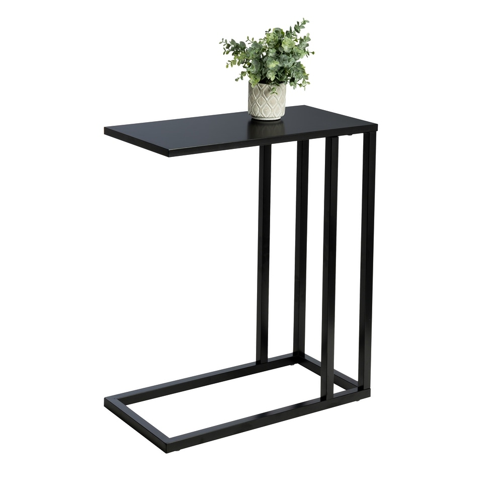 Black Steel and MDF C Shape End Table