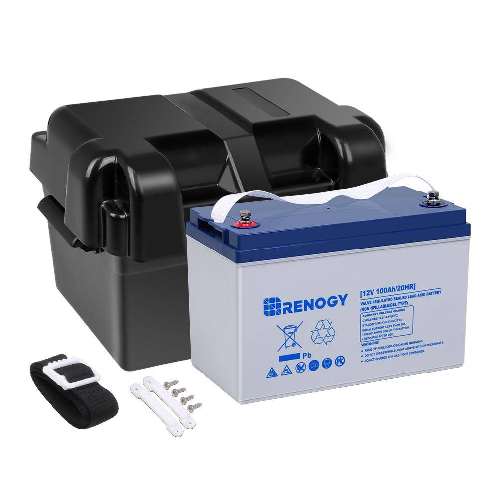 Renogy RBT100GEL12B 12-Volt 100 Ah Deep Cycle Hybrid GEL Battery with Battery Box for RV， Solar Marine and Off-Grid Applications