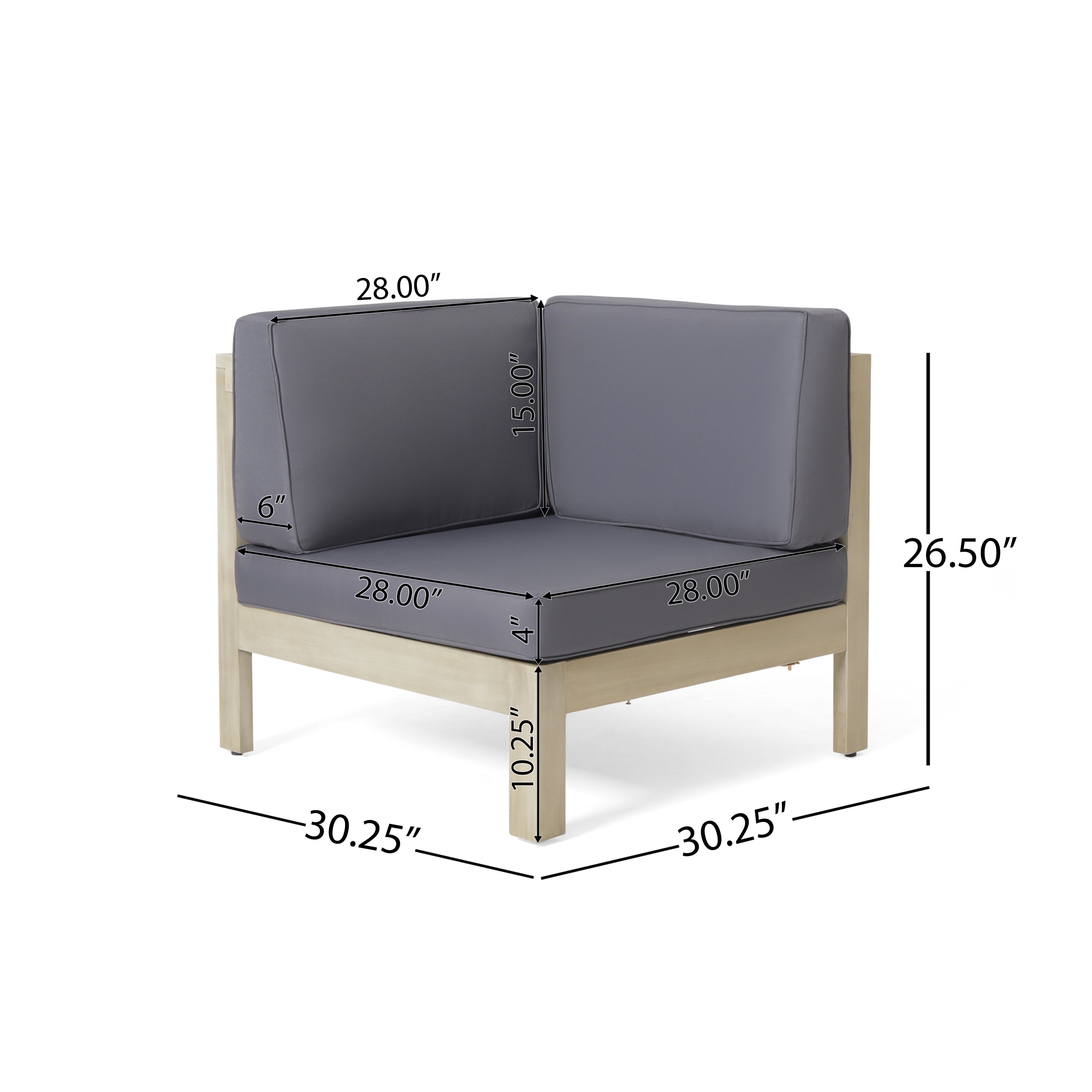 Brava Outdoor 5-Seater Gray Acacia Wood Sectional Sofa Set with Coffee Table