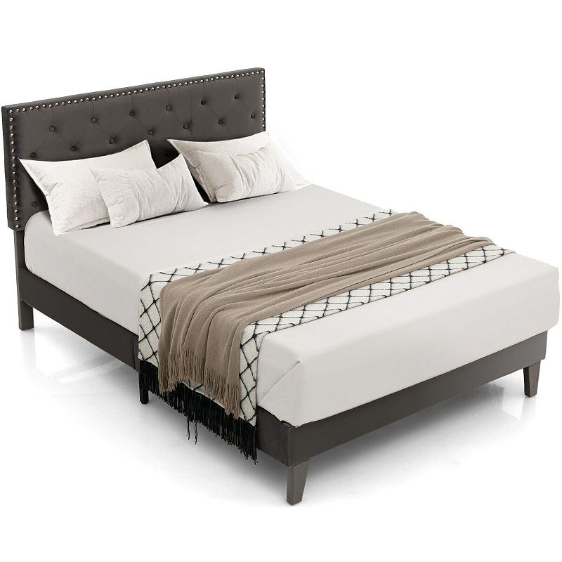 Full Size Upholstered Platform Bed with Tufted Headboard