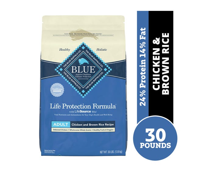 Blue Buffalo Life Protection Formula Adult Chicken  Brown Rice Recipe Dry Dog Food， 30 lb. Bag