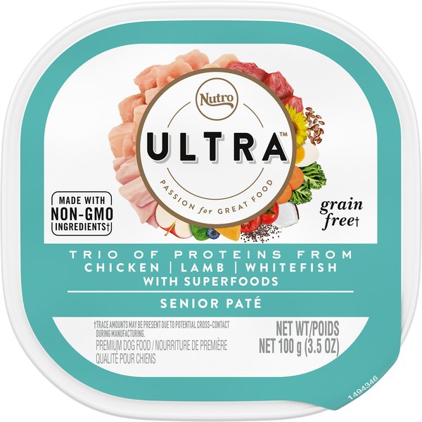 Nutro Ultra Grain-Free Trio Protein Chicken， Lamb and Whitefish Pate with Superfoods Senior Wet Dog Food Trays