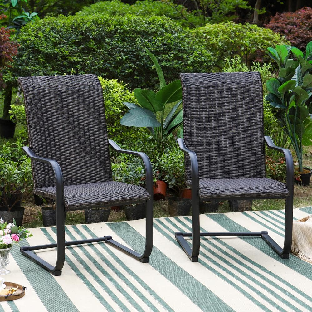 PHI VILLA Rattan Metal C-Spring Outdoor Dining Chair with High in Back (2-Pack) THD-PV-002