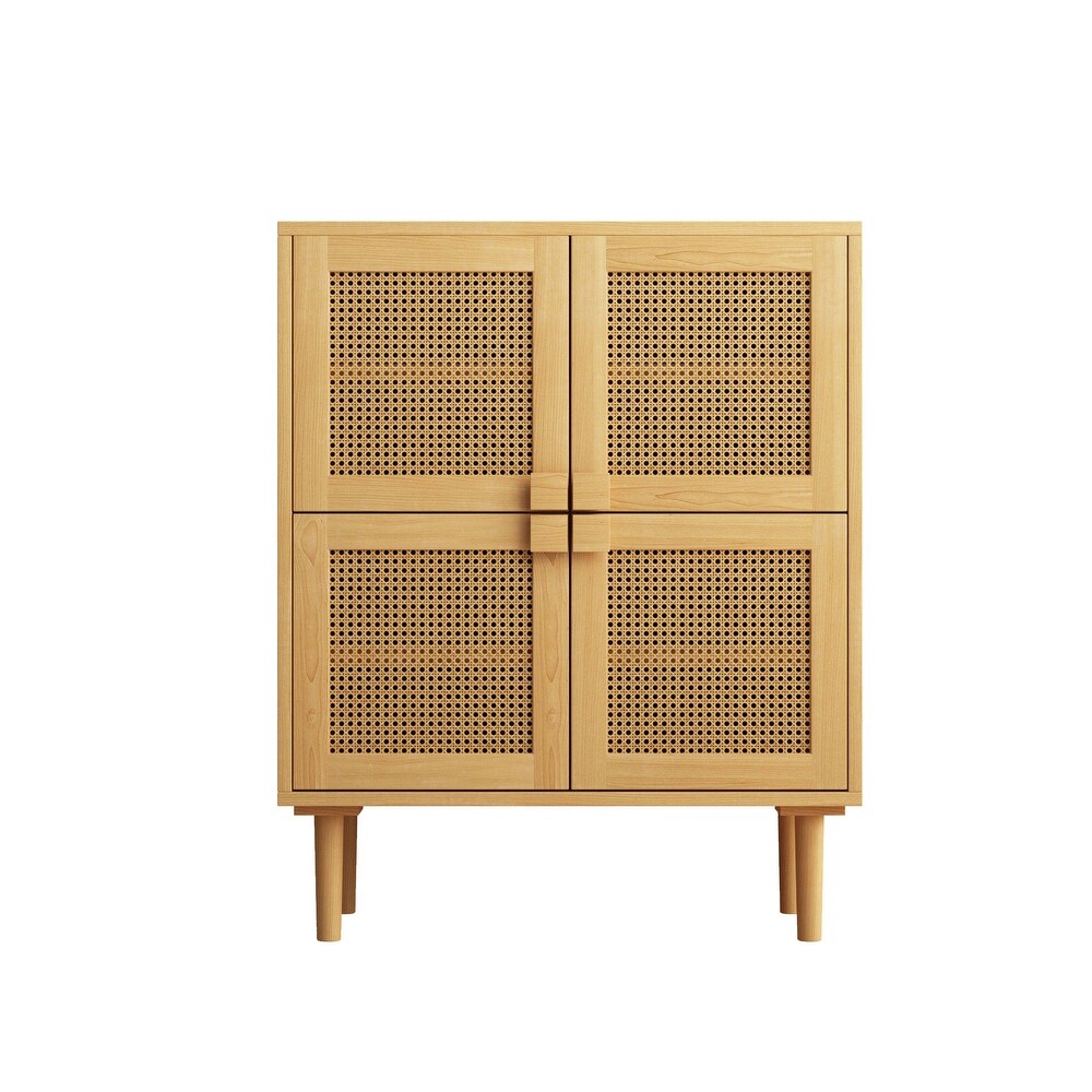 4 Doors Rattan Mesh Storage Cabinet  Shoe Cabinet with Eight Storage Spaces  for Entryway  Living Room  Hallway