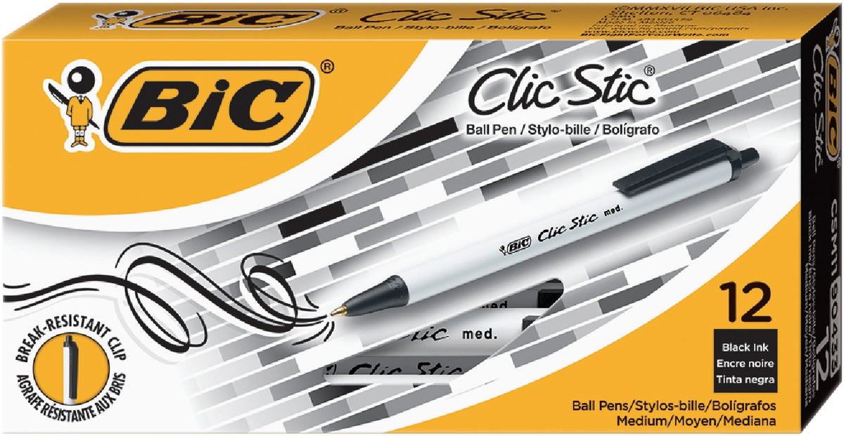 Bic Clic Stic Retractable Ball Pen Medium Point Black