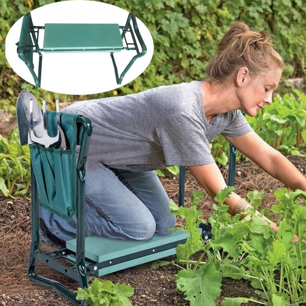 Yannee Portable Garden Kneeler Folding Seat Stool Tools Bag Kneeling Side Pockets