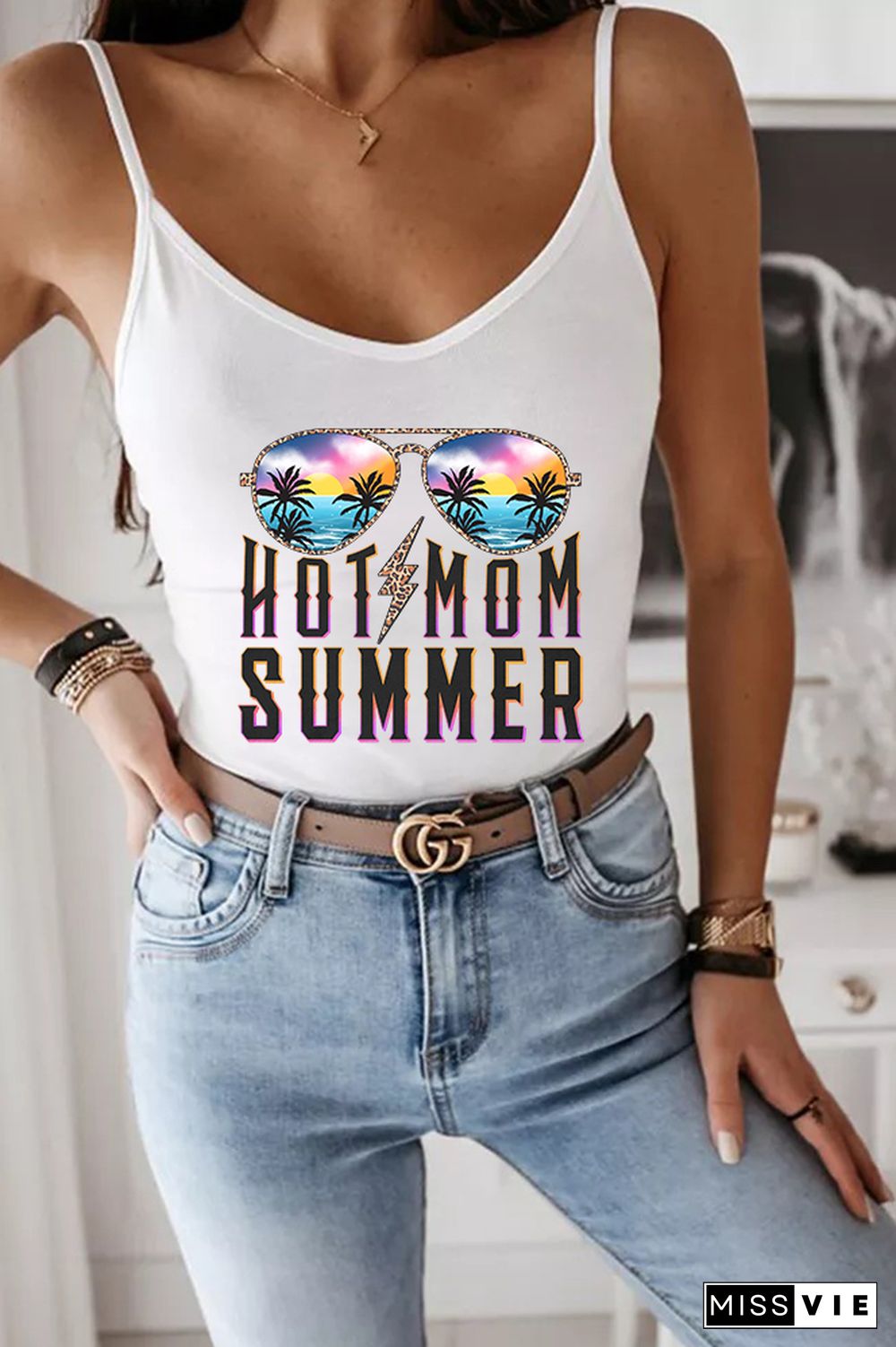 Hot Mom Summer Beach Printed Slip Tank Top Wholesale