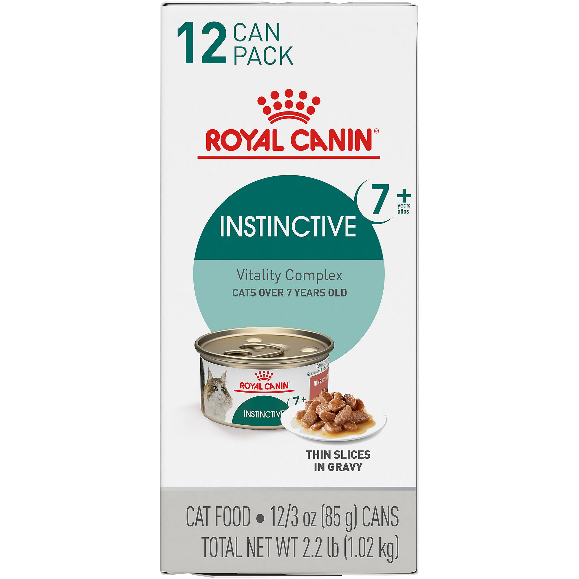 Royal Canin Instinctive 7+ Years Thin Slices in Gravy Adult Wet Cat Food， 3 oz.， Count of 12